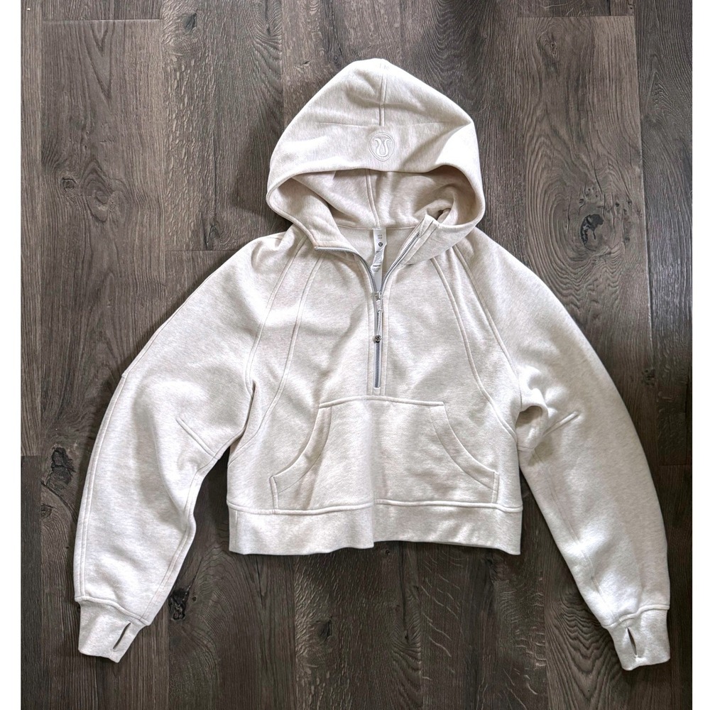 Lululemon Scuba Oversized Half-Zip Hoodie XS/S Heathered Bone Silver Hair Tie